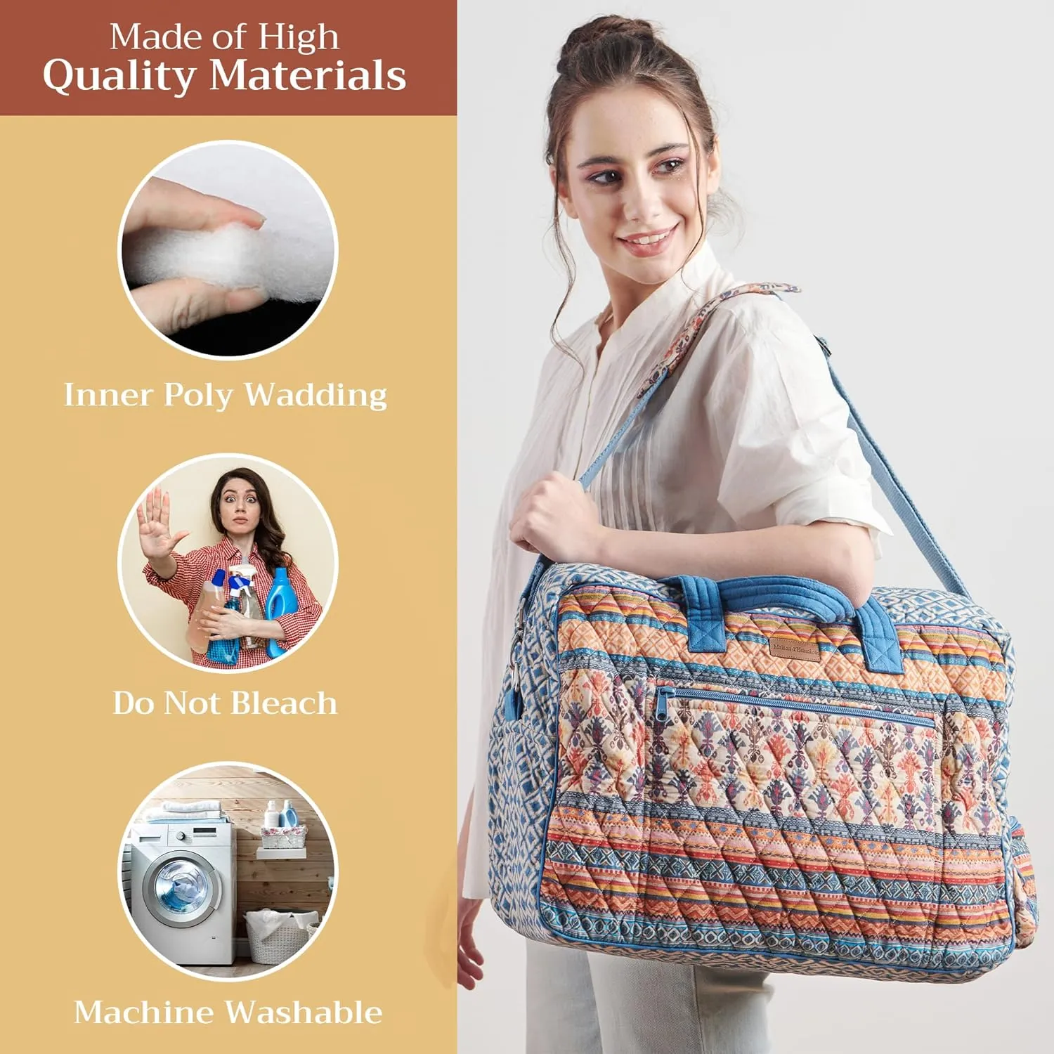 Maison d' Hermine Weekend Bag Cotton Quilted Duffel Overnight Luggage Weekender Gym Bag for Gifts Travel Men Women Business Travellers Family Trip, Ikat