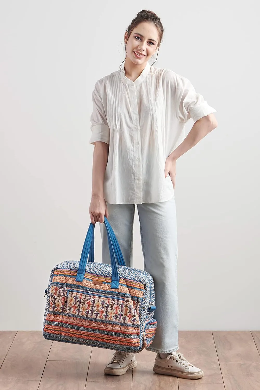 Maison d' Hermine Weekend Bag Cotton Quilted Duffel Overnight Luggage Weekender Gym Bag for Gifts Travel Men Women Business Travellers Family Trip, Ikat