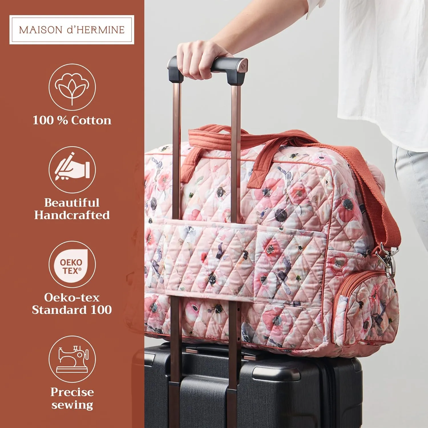 Maison d' Hermine Weekend Bag Cotton Quilted Duffel Overnight Luggage Weekender Gym Bag for Travel Men Women Family Trip