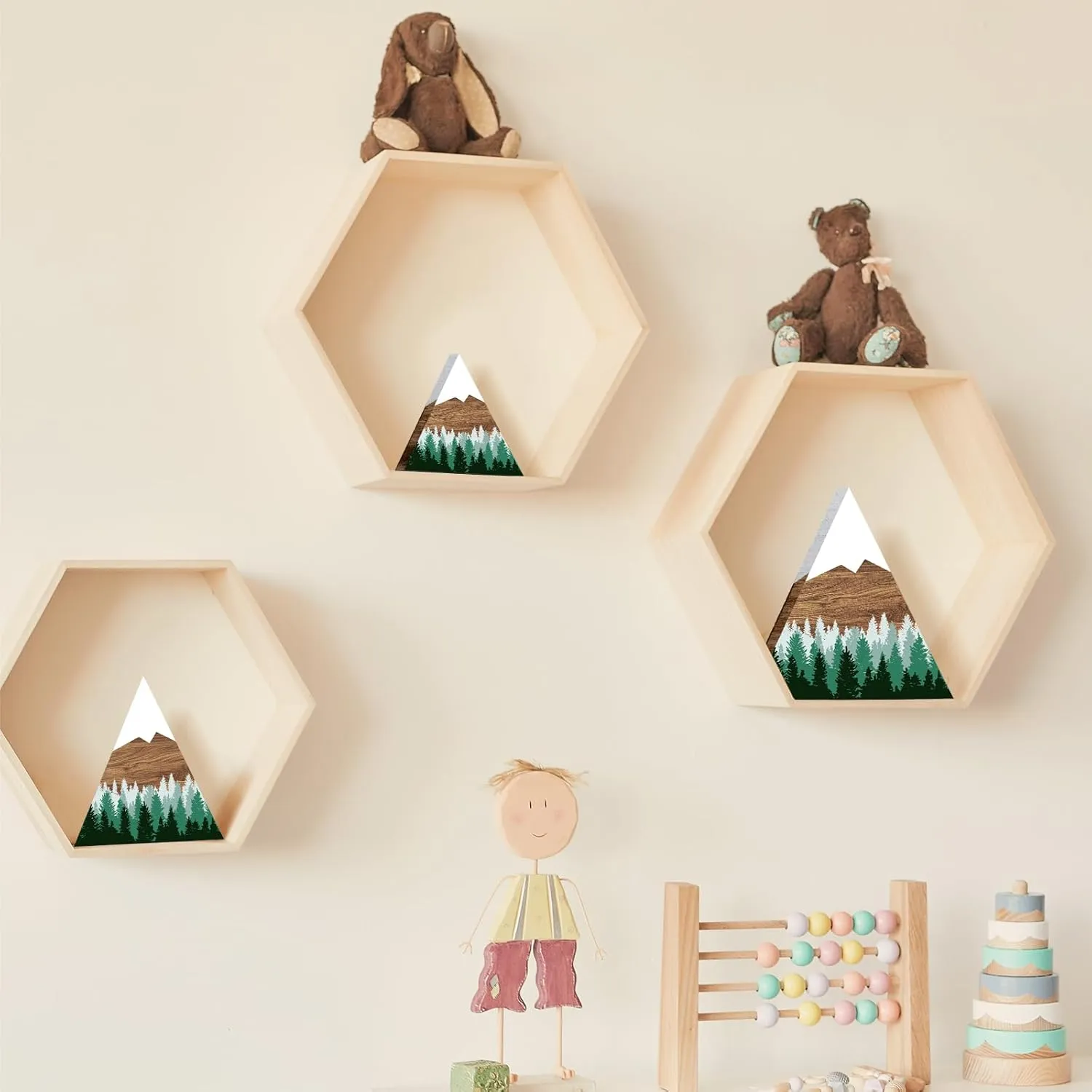 Maitys 3 Pcs 3 Size Mountain Shelf Decor Mountain Wooden Sign Farmhouse Wood Forest Sign Woodland Nursery Decor Travel Adventure Table Centerpiece for Home Farmhouse(Green)