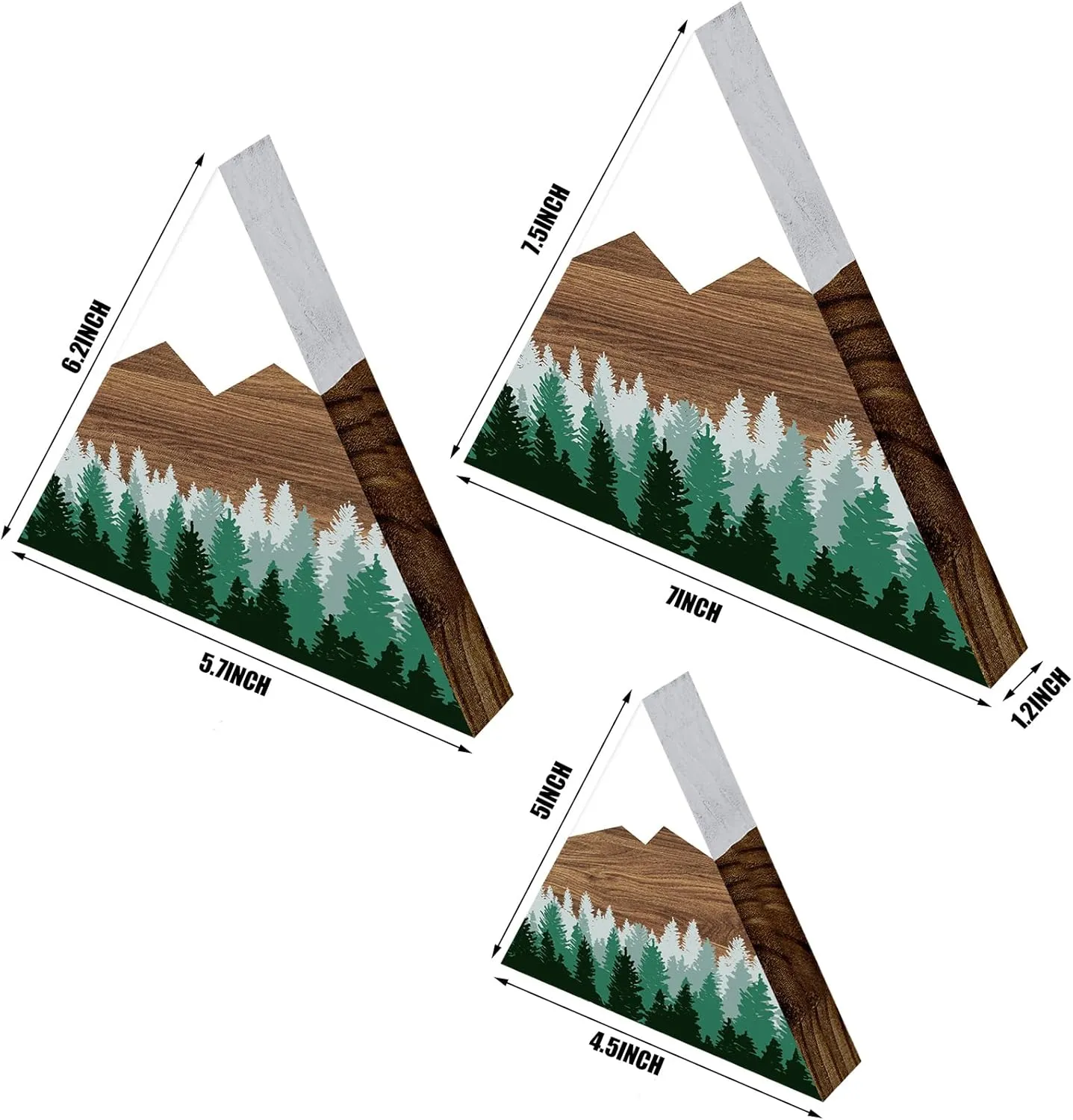 Maitys 3 Pcs 3 Size Mountain Shelf Decor Mountain Wooden Sign Farmhouse Wood Forest Sign Woodland Nursery Decor Travel Adventure Table Centerpiece for Home Farmhouse(Green)