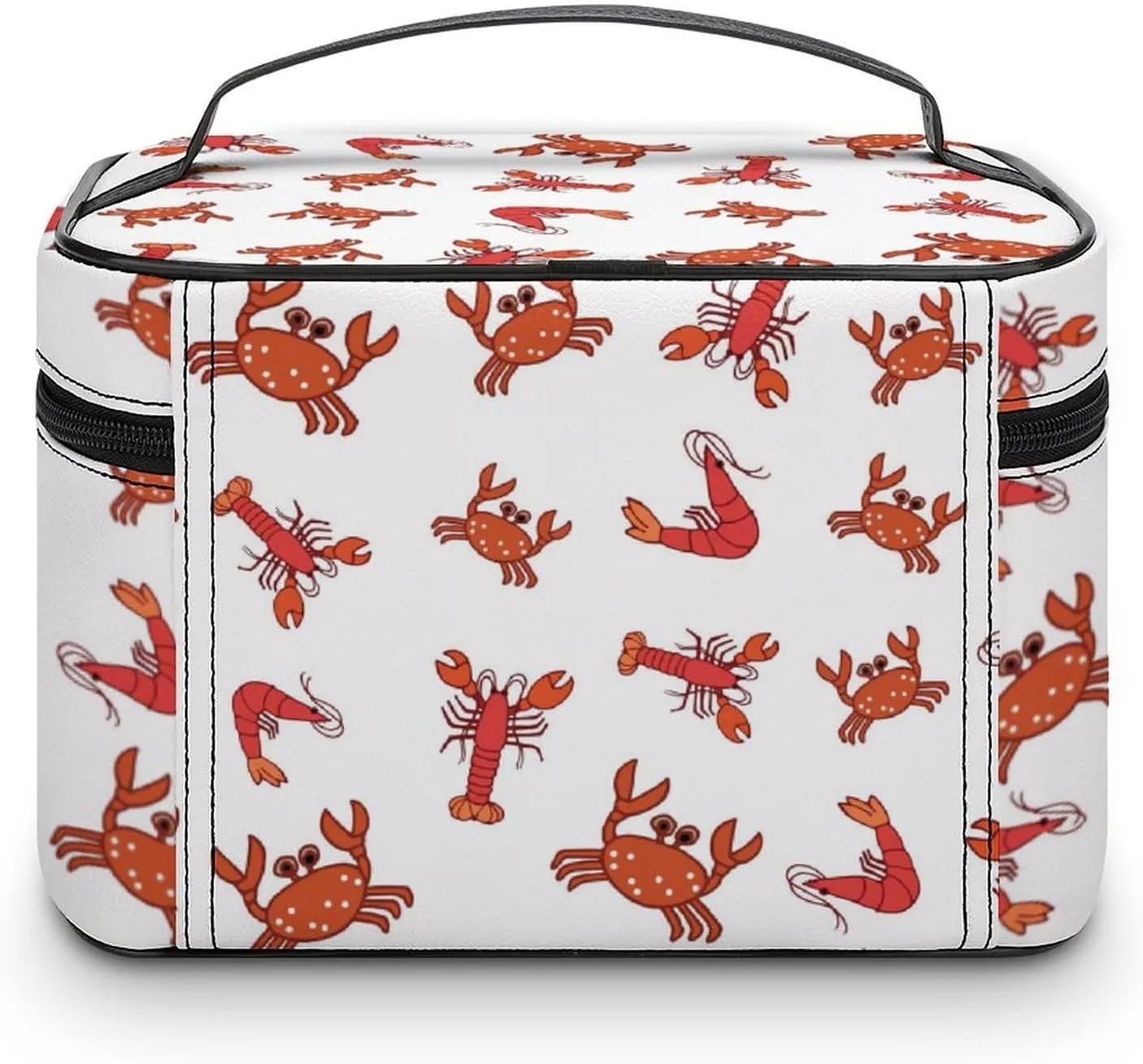 Makeup Bag Crab Lobster And Shrimp Cosmetic Bag for Women Beauty Zipper Makeup Organizer PU Leather Waterproof Toiletry Train Case Seafood