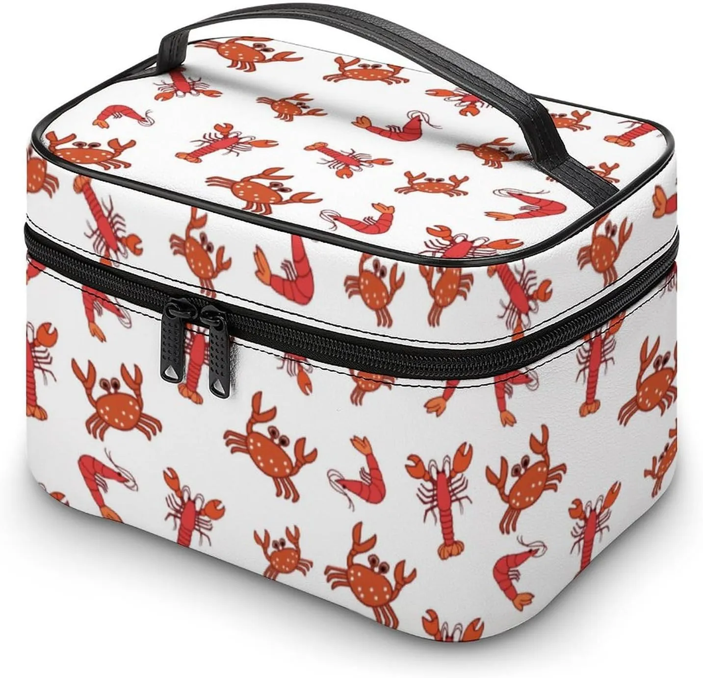 Makeup Bag Crab Lobster And Shrimp Cosmetic Bag for Women Beauty Zipper Makeup Organizer PU Leather Waterproof Toiletry Train Case Seafood
