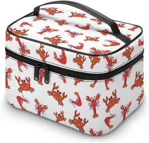Makeup Bag Crab Lobster And Shrimp Cosmetic Bag for Women Beauty Zipper Makeup Organizer PU Leather Waterproof Toiletry Train Case Seafood
