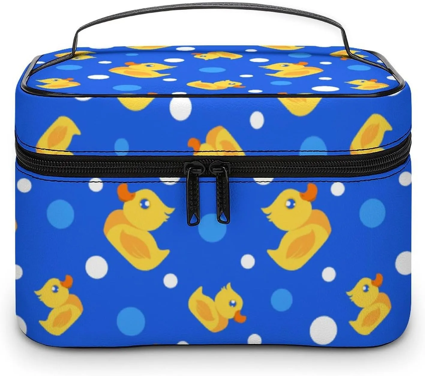Makeup Bag Little Rubber Ducks Cute Cosmetic Bag for Women, Beauty Zipper Makeup Organizer PU Leather Waterproof Toiletry Train Case Bubbles