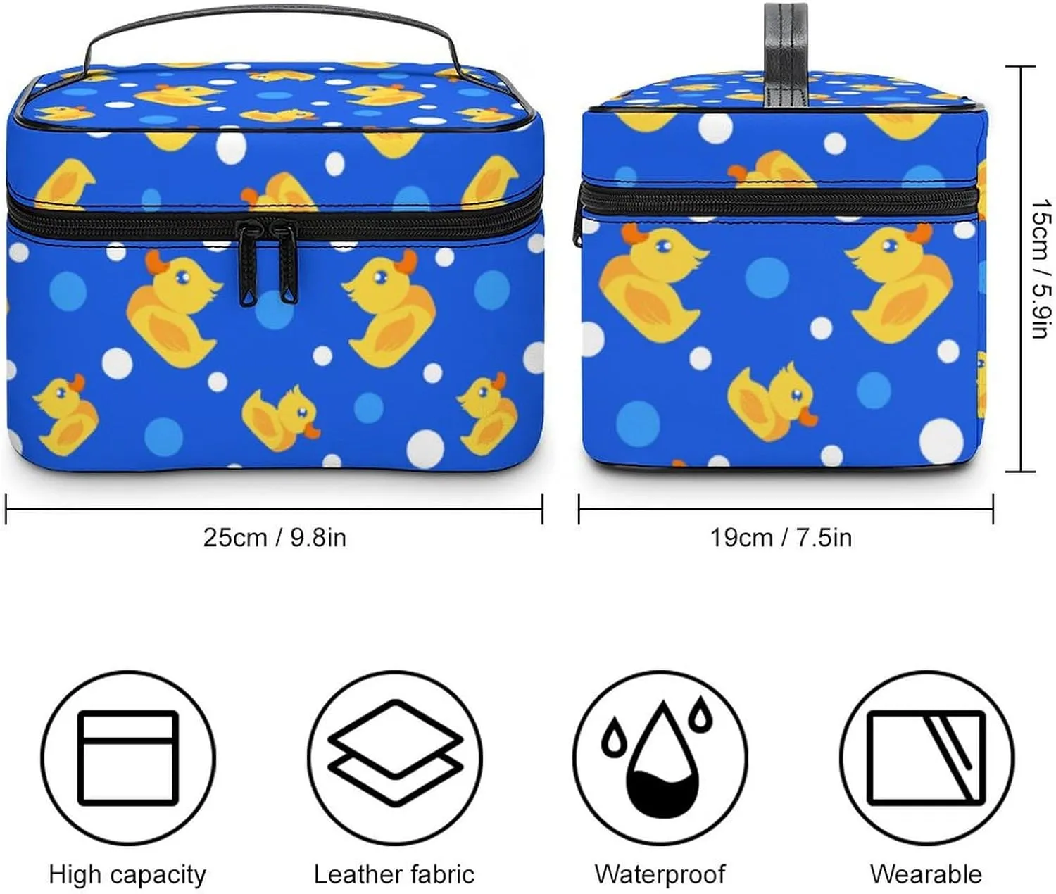 Makeup Bag Little Rubber Ducks Cute Cosmetic Bag for Women, Beauty Zipper Makeup Organizer PU Leather Waterproof Toiletry Train Case Bubbles