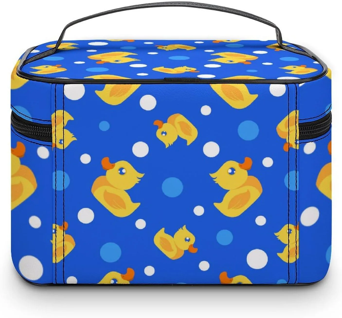 Makeup Bag Little Rubber Ducks Cute Cosmetic Bag for Women, Beauty Zipper Makeup Organizer PU Leather Waterproof Toiletry Train Case Bubbles