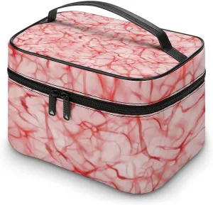 Makeup Bag Red Veins Blood Cosmetic Bag for Women Beauty Zipper Makeup Organizer PU Leather Waterproof Toiletry Train Case