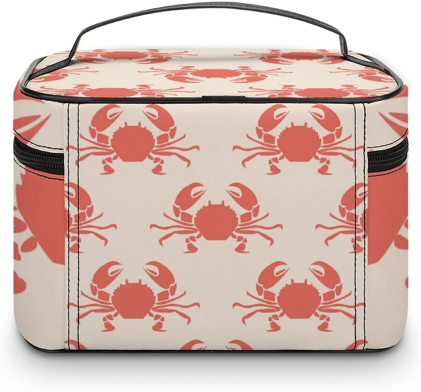 Makeup Bag Sea Crabs Cosmetic Bag for Women, Beauty Zipper Makeup Organizer PU Leather Waterproof Toiletry Train Case Retro Marine