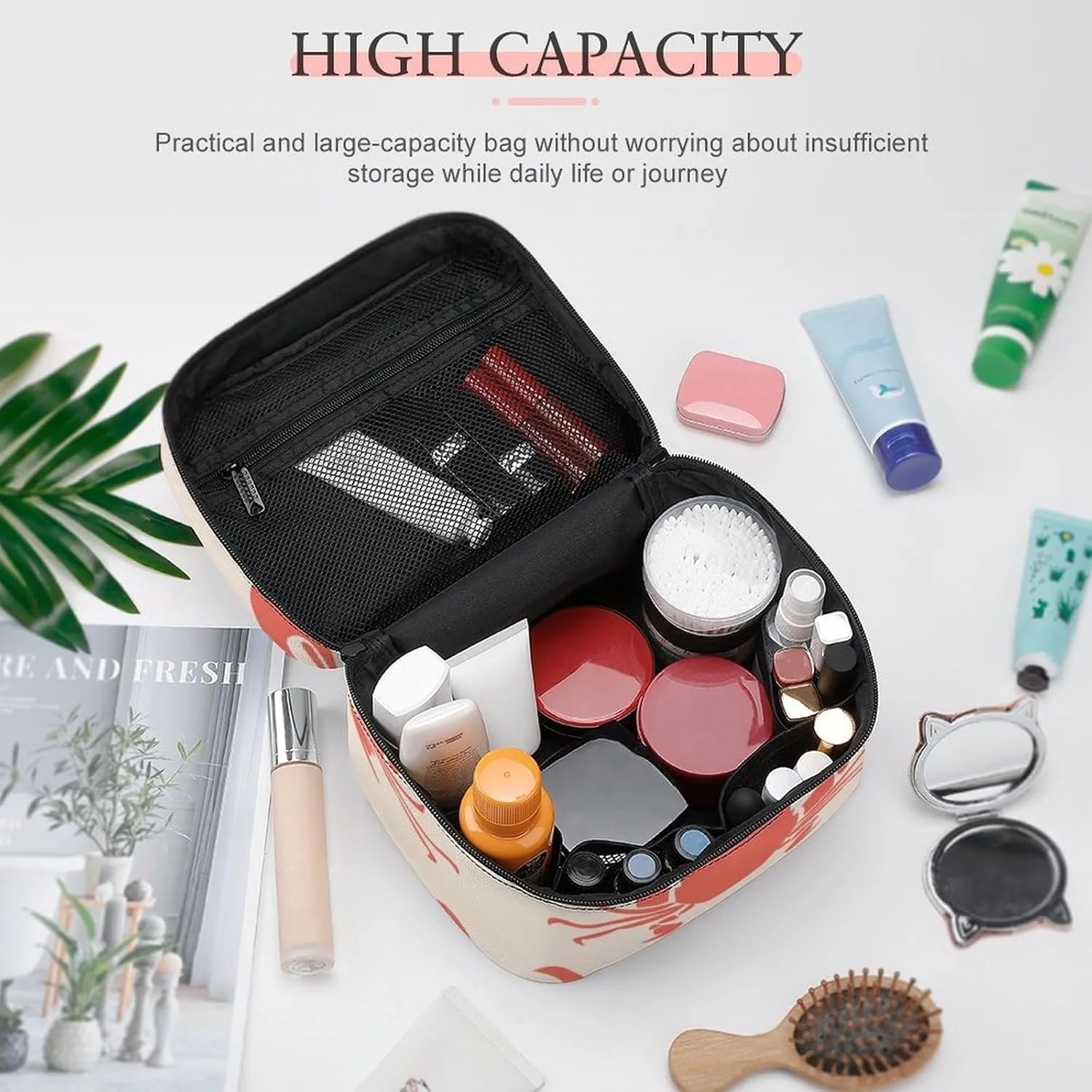 Makeup Bag Sea Crabs Cosmetic Bag for Women, Beauty Zipper Makeup Organizer PU Leather Waterproof Toiletry Train Case Retro Marine