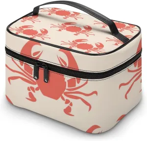 Makeup Bag Sea Crabs Cosmetic Bag for Women, Beauty Zipper Makeup Organizer PU Leather Waterproof Toiletry Train Case Retro Marine