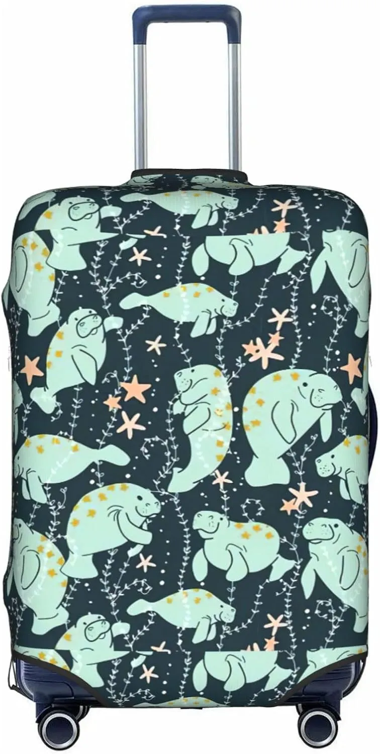 Manatee Animals Calf Print Luggage Cover For Suitcases, Elastic Travel Bag For Luggage, Stylish Design