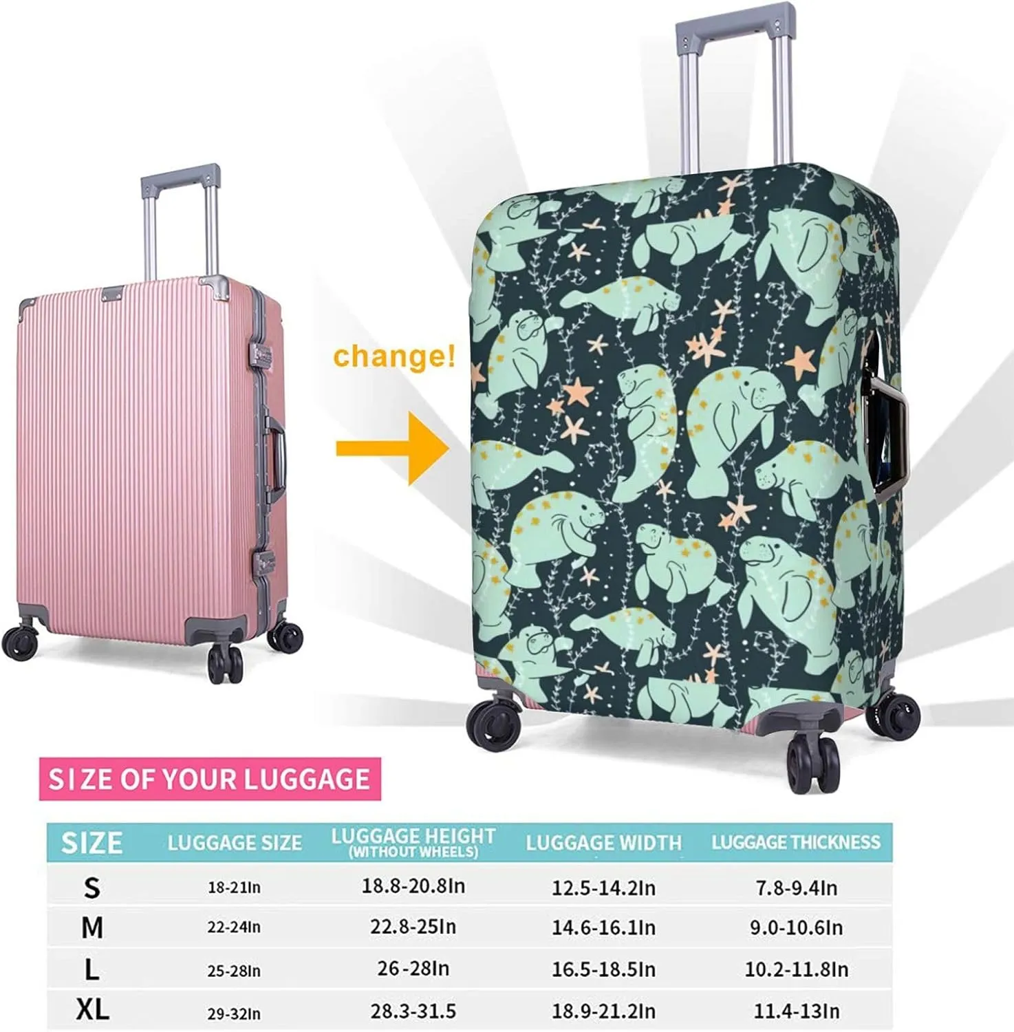Manatee Animals Calf Print Luggage Cover For Suitcases, Elastic Travel Bag For Luggage, Stylish Design