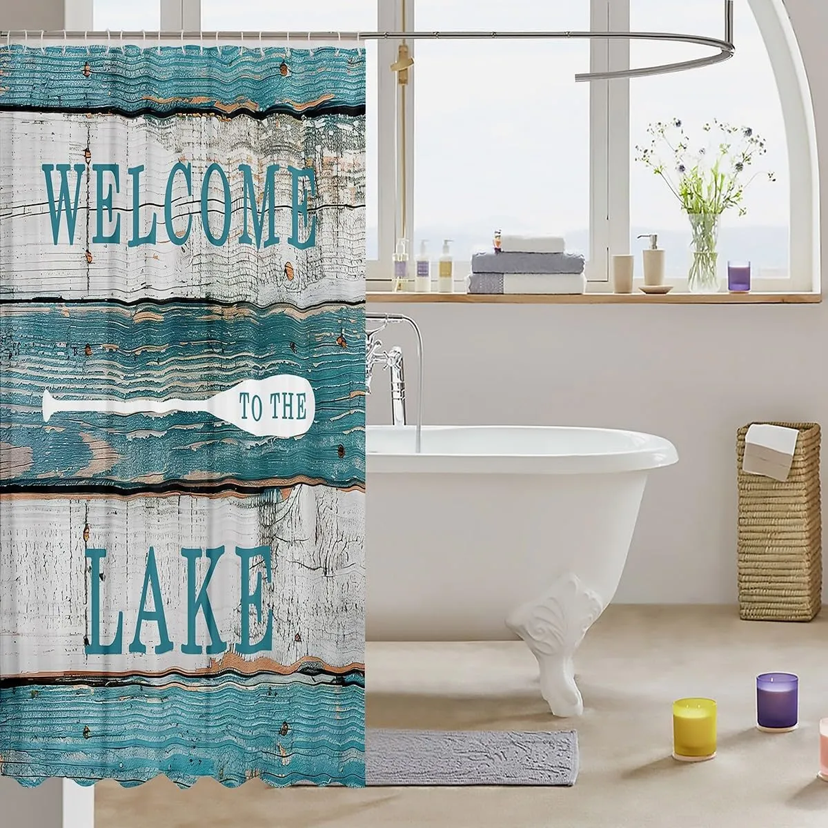 Manfei Kids Rustic Camping Shower Curtains Lake Theme Waterproof Bath Curtains with 12 Hooks Suits for Bathtub, Rustic Farmhouse Style Bathroom Curtains for Boys Teens Room Decor, 72" W x 72" L