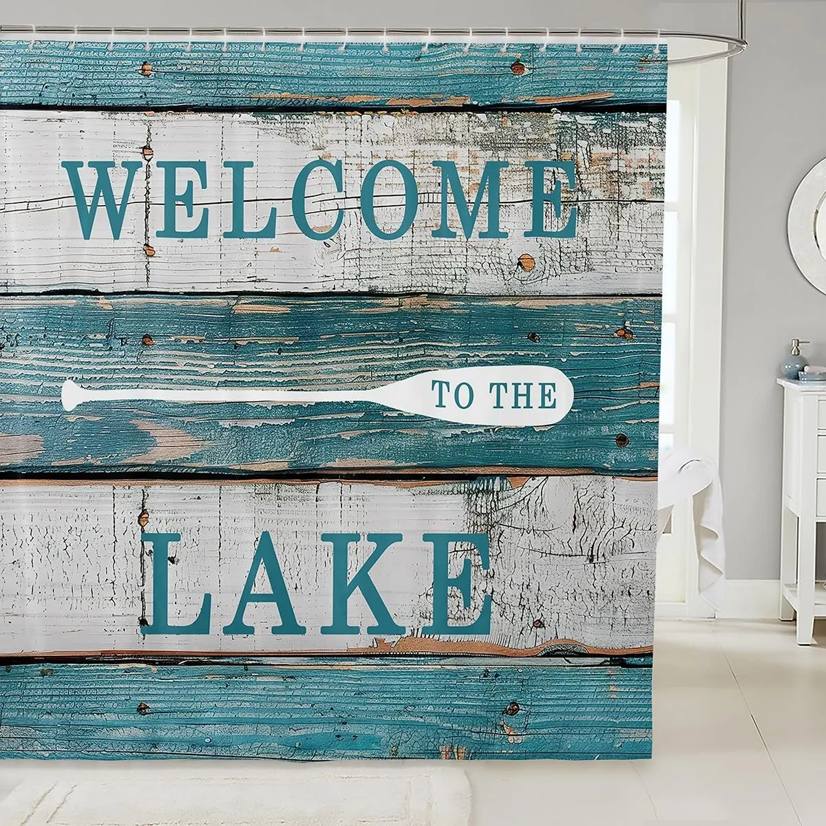 Manfei Kids Rustic Camping Shower Curtains Lake Theme Waterproof Bath Curtains with 12 Hooks Suits for Bathtub, Rustic Farmhouse Style Bathroom Curtains for Boys Teens Room Decor, 72" W x 72" L