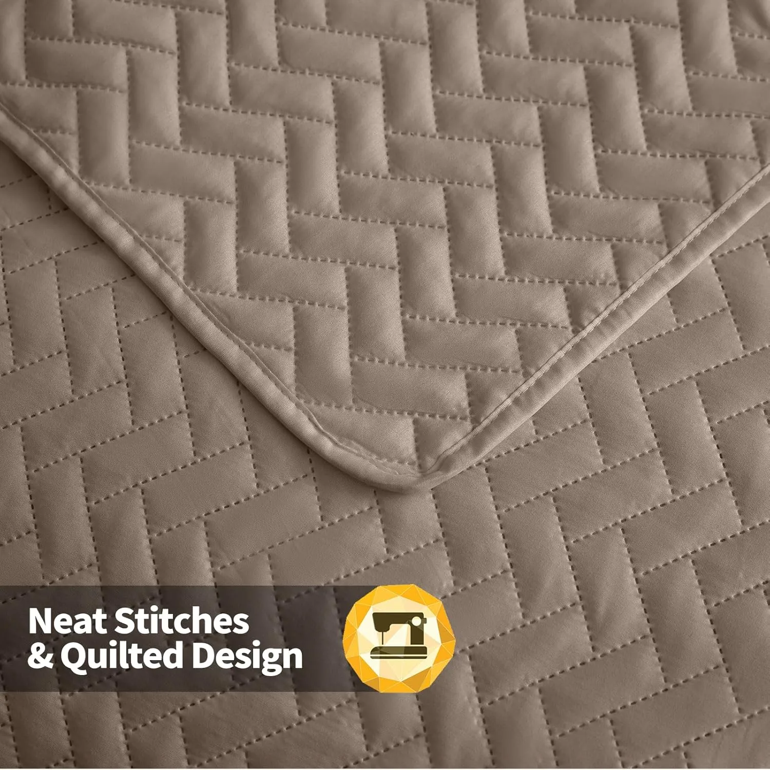 Maple&Stone Quilt Set King Size, Brown Lightweight Bedspread Ultrasonic Chevron Pattern Light Coverlet for All Season Comforter Bedding Decor - 3 Piece King Bed Cover Sets