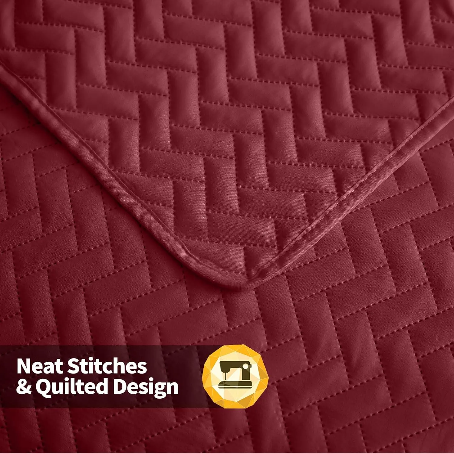 Maple&Stone Quilt Set Queen Size, Burgundy Lightweight Bedspread Ultrasonic Chevron Pattern Light Coverlet for All Season Comforter Bedding Decor - 3 Piece Queen Bed Cover Sets