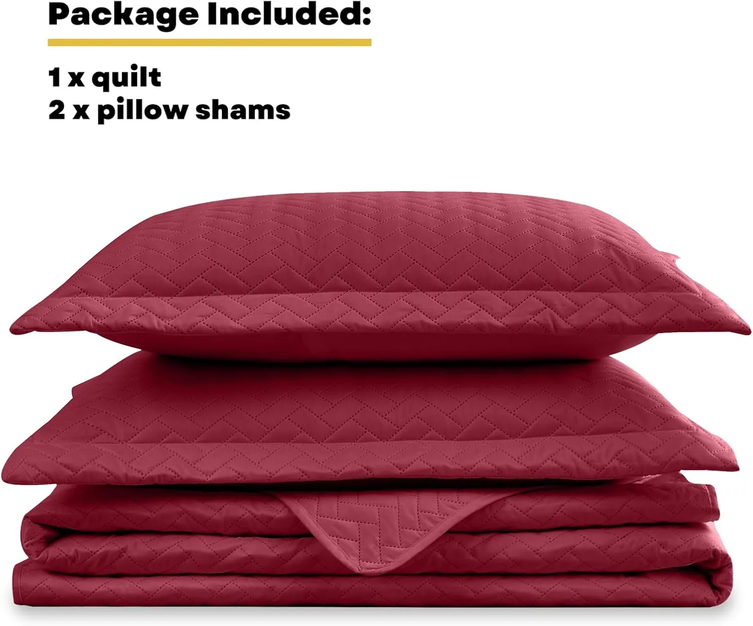 Maple&Stone Quilt Set Queen Size, Burgundy Lightweight Bedspread Ultrasonic Chevron Pattern Light Coverlet for All Season Comforter Bedding Decor - 3 Piece Queen Bed Cover Sets