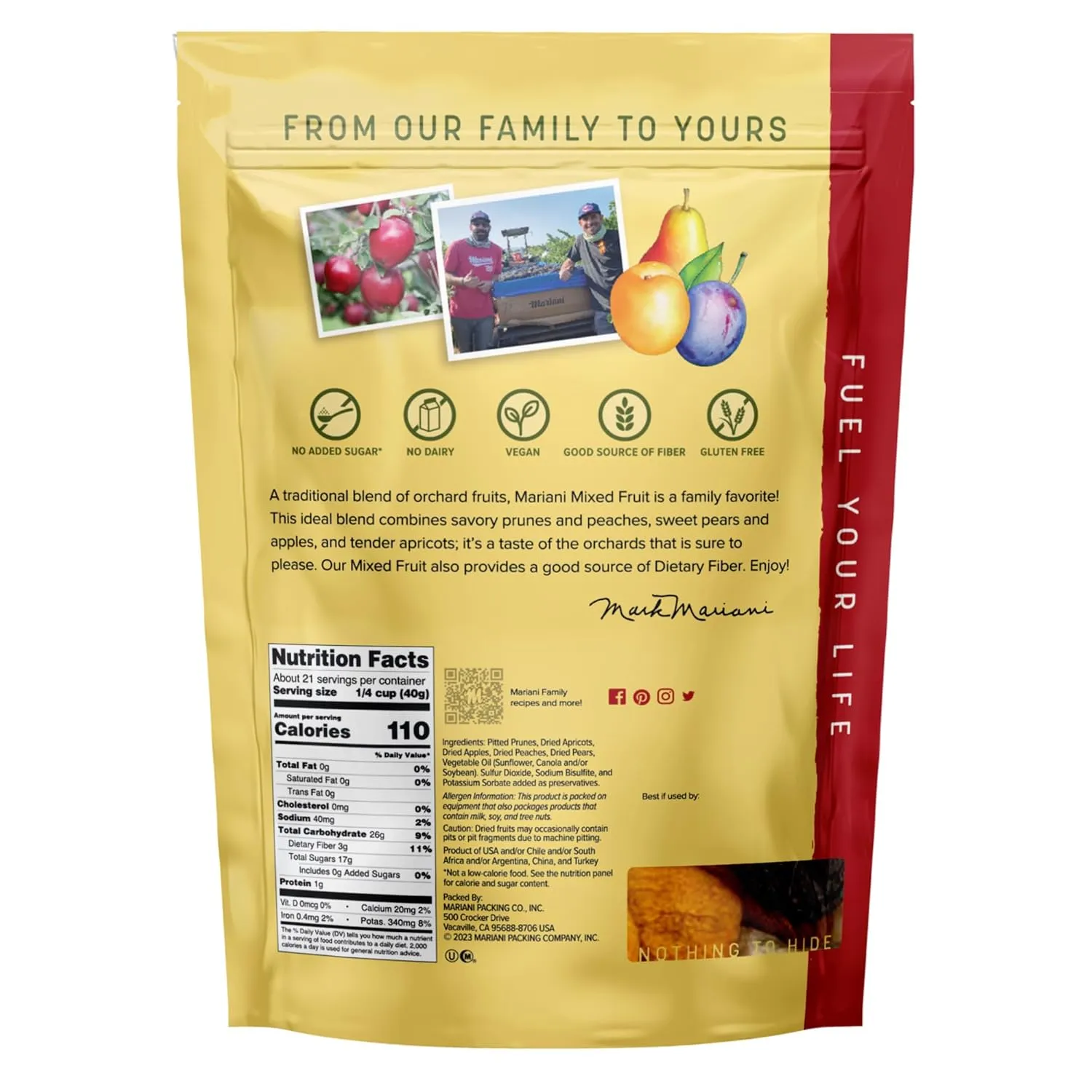 Mariani Mixed Fruit - 30oz Bags - Dried Fruit Mix No Sugar Added - Pears, Plums, Peaches, Apricots, Apples - American Made Quality Dried Fruit Snacks - Perfect for Trail Mix, Salads, Yogurt, Dessert
