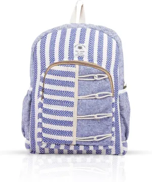 Marubhumi Hemp Backpack Bag - Boho Eco Friendly Unisex Rustic Durable Adjustable Straps Himalayan Bohemain Backpack COMPACT BLUE Size:18" X 14" X 4" Inche