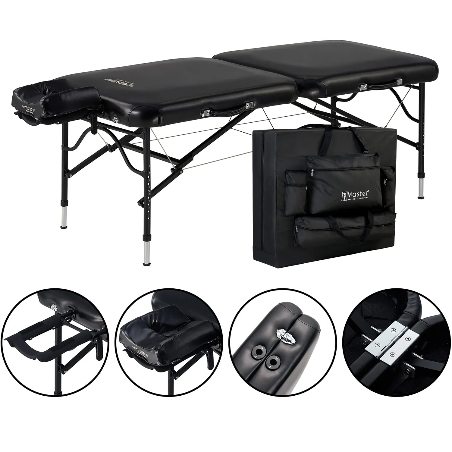 Master Massage 30" StratoMaster Air Massage Table Beauty Bed Package with Extra Music Master Ergonomic Dream Sound Face Cradle Cushion - Black Nano