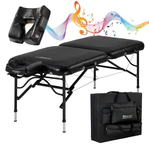 Master Massage 30" StratoMaster Air Massage Table Beauty Bed Package with Extra Music Master Ergonomic Dream Sound Face Cradle Cushion - Black Nano