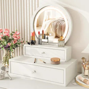MAT EXPERT Vanity Mirror with Lights, Small Table Top Dressing Mirror with 2 Drawers, 3 Adjustable Light, Detachable Design, Touch Control, LED Makeup Mirror for Bedroom, Cloakroom, Dressing Room