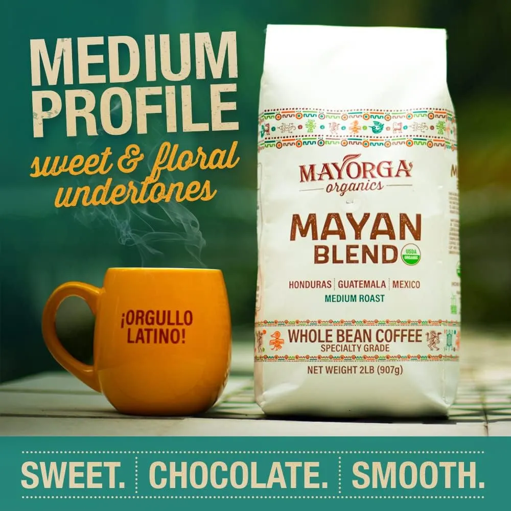 Mayorga Dark Roast Coffee Gift Pack of 3, 12 oz bags- Mayan Blend, Cubano Roast and Muy Macho - 100% Arabica Café Whole Coffee Beans - Smoothest Organic Coffee - Specialty Grade, Non-GMO, Direct Trade