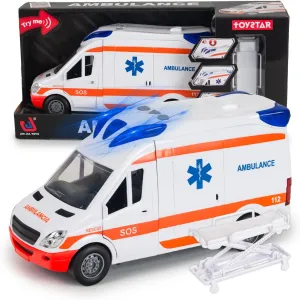 Medical Emergency Car with Luggage Rack, Opening Tailgate, Light and Sound, Large Ambulance Car for Children Ages 3, 4, 5, 6, 7, 8 Years