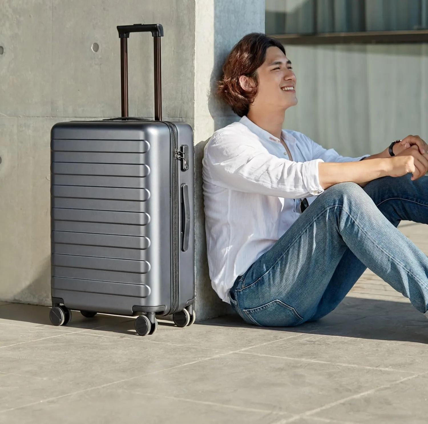 Medium Checked Luggage 24 Inch, Checking In Luggage with Smooth Spinner Wheels, Lightweight, Hard Shell PC Suitcase, Lightweight Travel Luggage, TSA Approved (Grey, Rhine Basic)