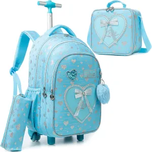 Meetbelify Girls Kids Rolling Backpack with Wheels - 3 in 1 Travel Backpack and Luggage for Elementary Students Ages 6-8