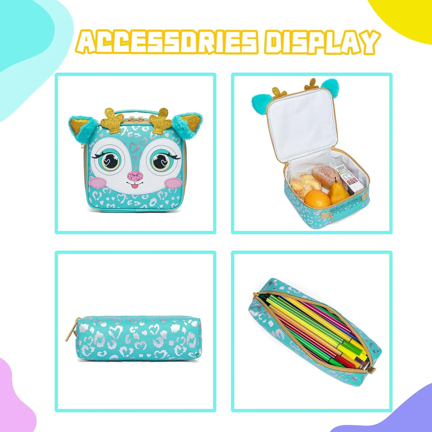 Meetbelify Girls Rolling Backpack with Wheels for Elementary Preschool Students Kids 3 in 1 Travel Luggage Carry on Suitcase with Lunch Box Pencil Case for Girls Age 8-10