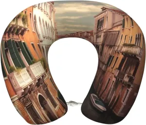 Memory Foam Travel Pillow Soft U-Shaped Neck Pillow Comfortable Beautiful Venice Canal View Head Support Pillow Travel Accessories for Sleeping Rest Airplane Car and Office