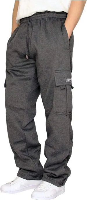 Men's Cargo Sweatpants Open Bottom Fleece Hiking Jogger Cargo Sweatpants for Men with Pockets