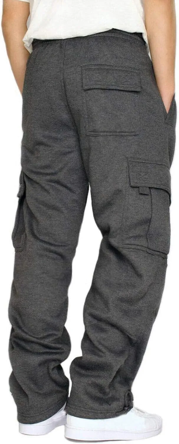 Men's Cargo Sweatpants Open Bottom Fleece Hiking Jogger Cargo Sweatpants for Men with Pockets
