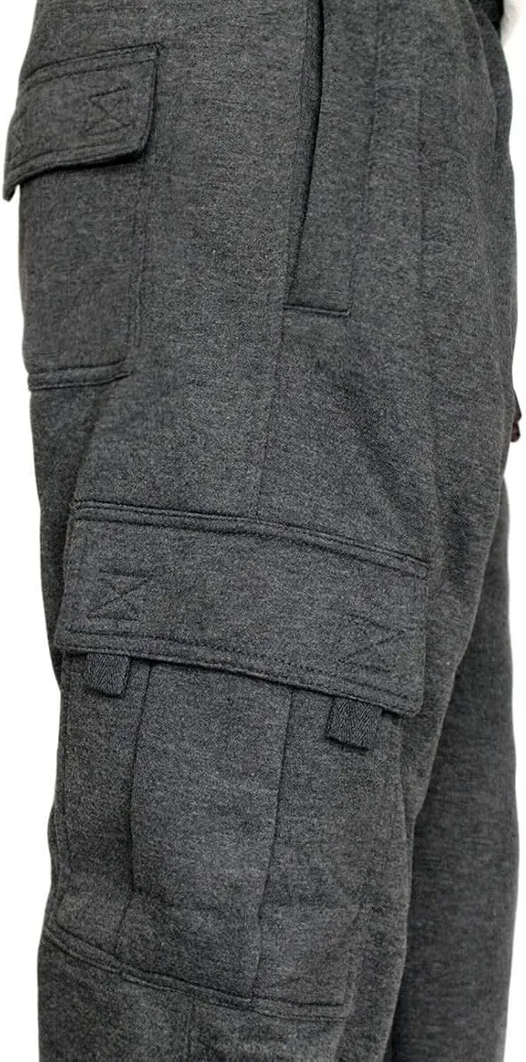 Men's Cargo Sweatpants Open Bottom Fleece Hiking Jogger Cargo Sweatpants for Men with Pockets