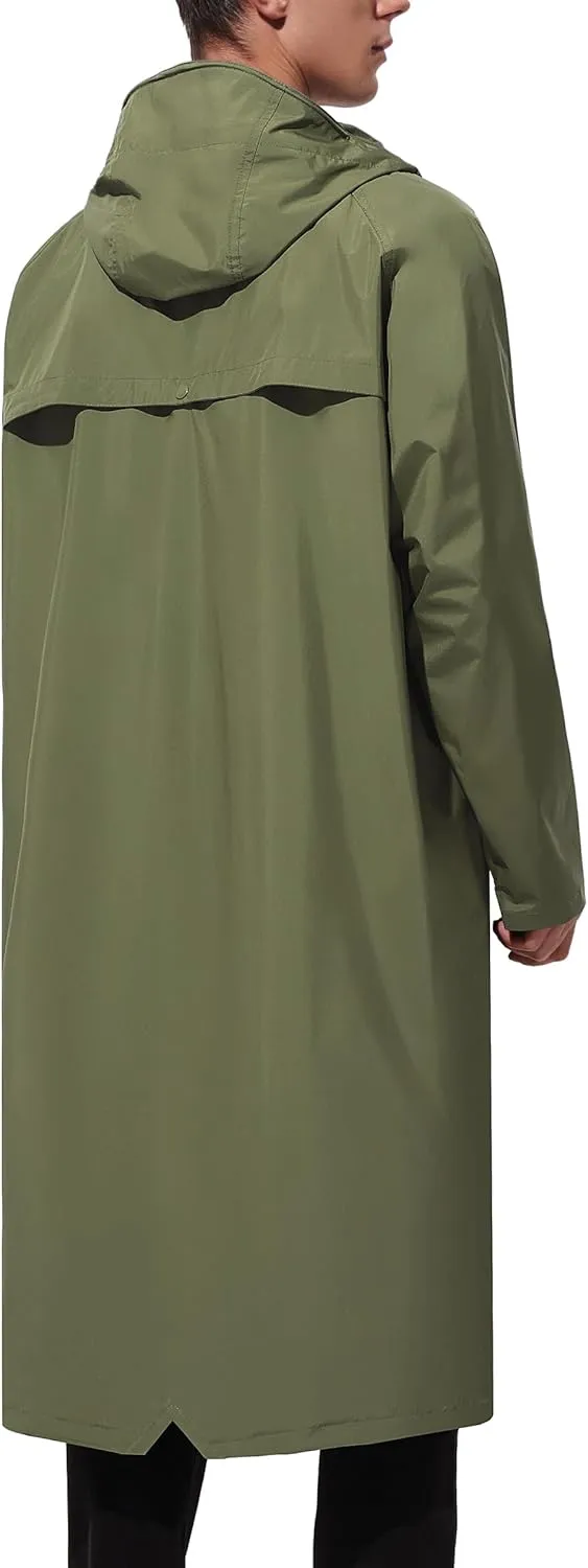 Men's Long Rain Jacket Windbreaker Waterproof Lightweight Packable Running Hiking Cycling Golf Rain Coat with Hood