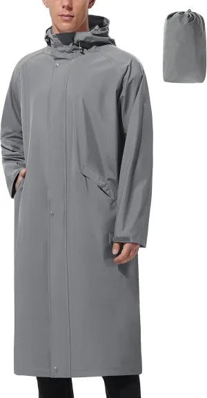 Men's Long Rain Jacket Windbreaker Waterproof Lightweight Packable Running Hiking Cycling Golf Rain Coat with Hood