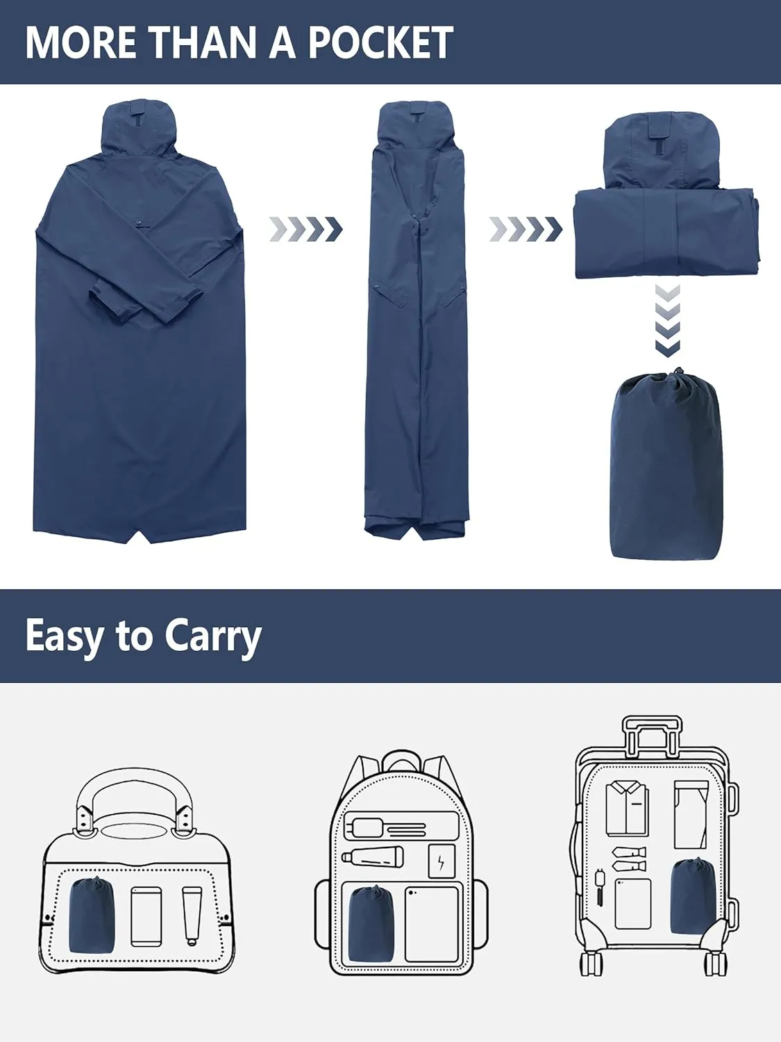 Men's Long Rain Jacket Windbreaker Waterproof Lightweight Packable Running Hiking Cycling Golf Rain Coat with Hood