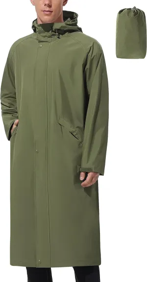Men's Long Rain Jacket Windbreaker Waterproof Lightweight Packable Running Hiking Cycling Golf Rain Coat with Hood