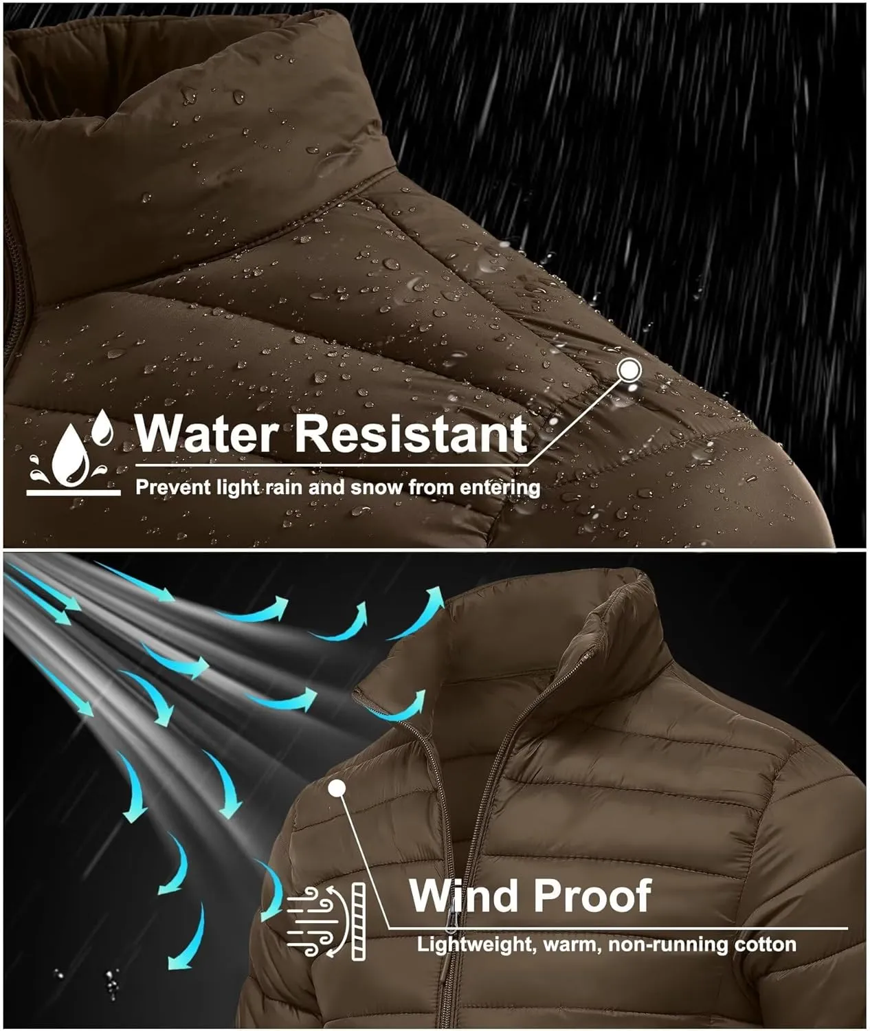 Men's Puffer Jacket Lightweight Warm Winter Coat with Zipper Pockets Insulated Ski Snow Down Jackets