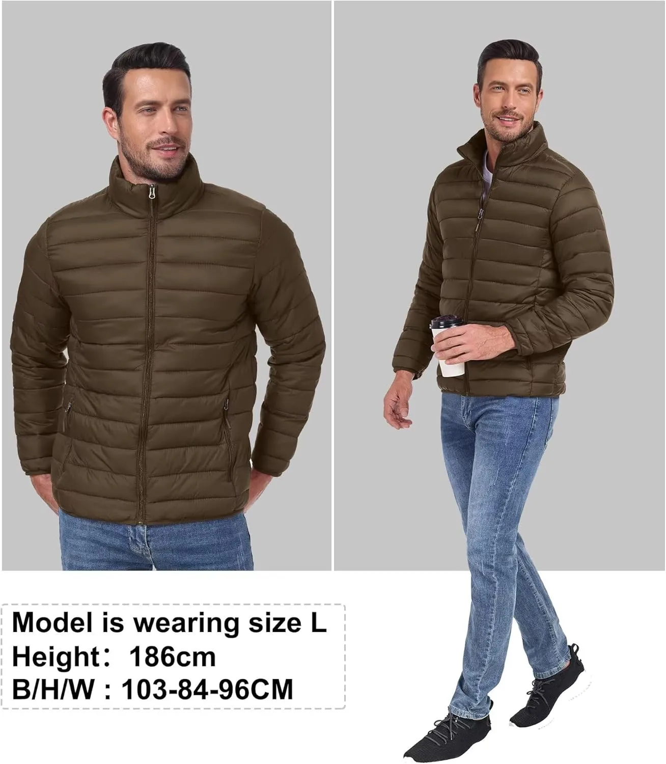 Men's Puffer Jacket Lightweight Warm Winter Coat with Zipper Pockets Insulated Ski Snow Down Jackets