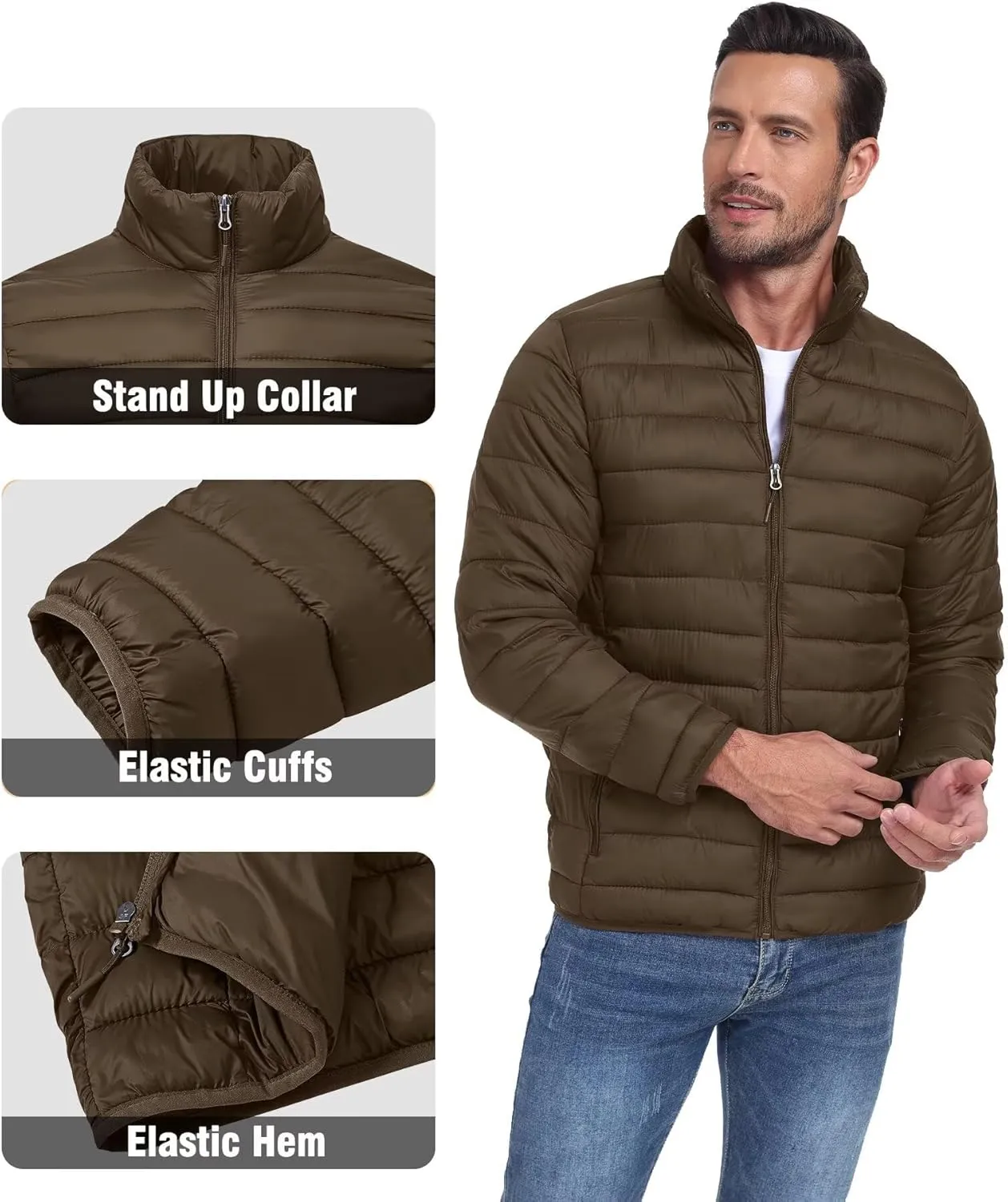 Men's Puffer Jacket Lightweight Warm Winter Coat with Zipper Pockets Insulated Ski Snow Down Jackets