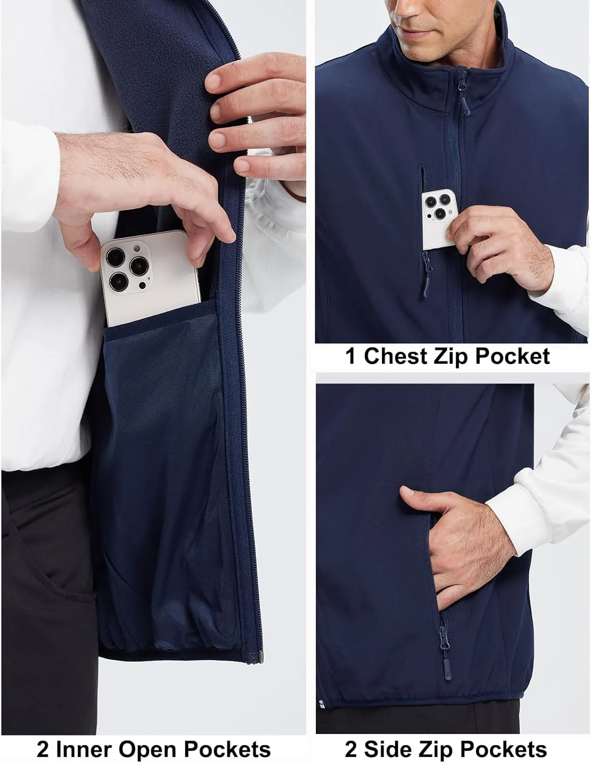 Men's Softshell Vest Fleece-Lined Windproof Sleeveless Jacket for Travel Hiking Fishing Running Golf