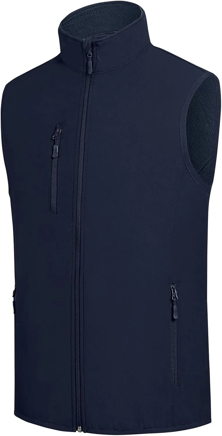 Men's Softshell Vest Fleece-Lined Windproof Sleeveless Jacket for Travel Hiking Fishing Running Golf