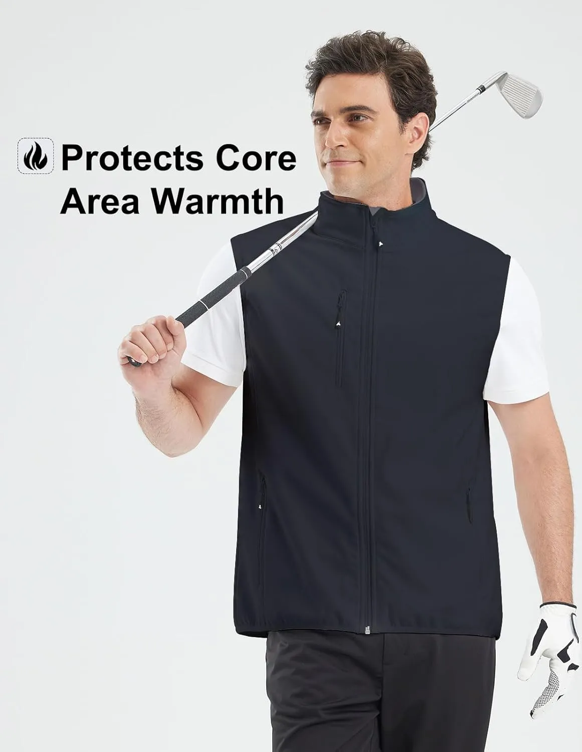 Men's Softshell Vest Fleece-Lined Windproof Sleeveless Jacket for Travel Hiking Fishing Running Golf
