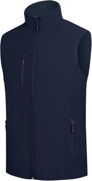 Men's Softshell Vest Fleece-Lined Windproof Sleeveless Jacket for Travel Hiking Fishing Running Golf