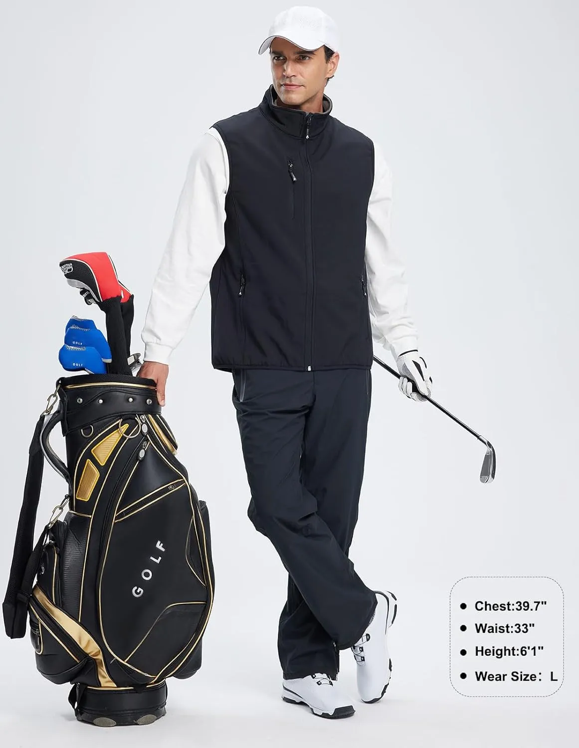 Men's Softshell Vest Fleece-Lined Windproof Sleeveless Jacket for Travel Hiking Fishing Running Golf