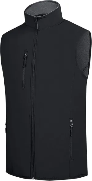 Men's Softshell Vest Fleece-Lined Windproof Sleeveless Jacket for Travel Hiking Fishing Running Golf