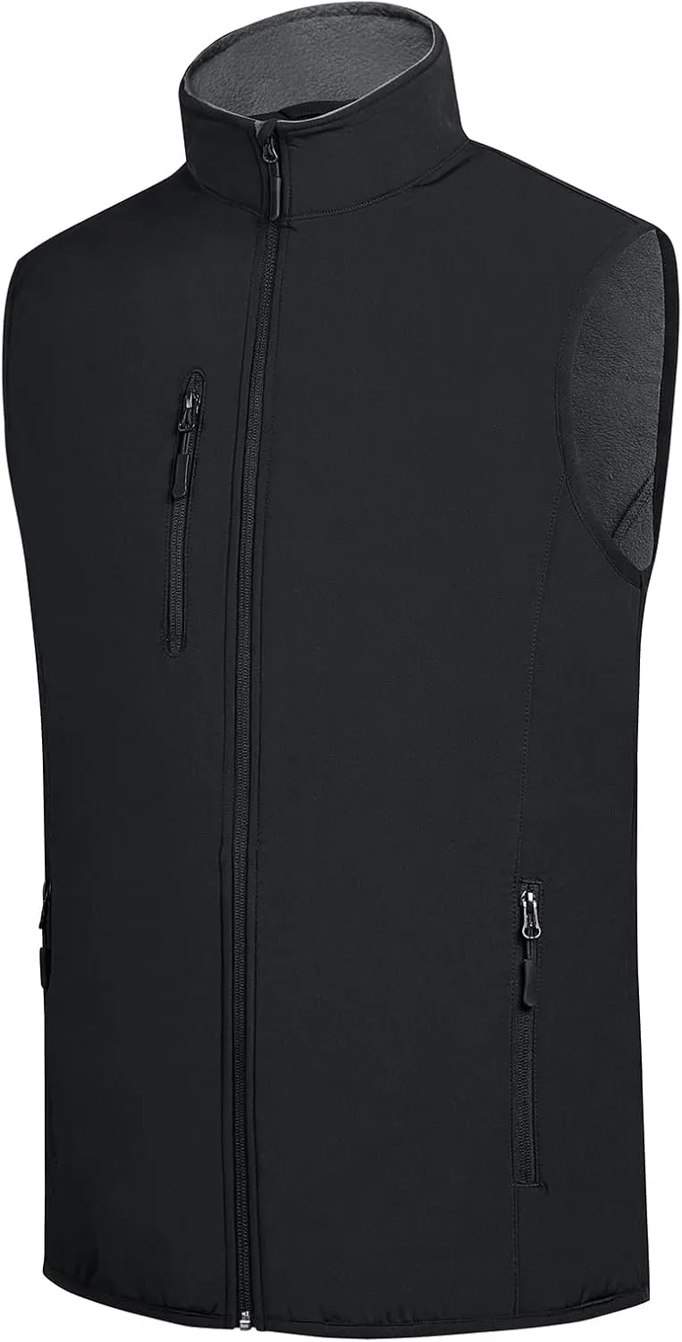 Men's Softshell Vest Fleece-Lined Windproof Sleeveless Jacket for Travel Hiking Fishing Running Golf